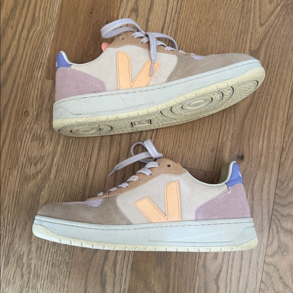 VEJA V-10 SUEDE MULTICOLOR PEACH sneakers size 7.5 - Picture 9 of 13